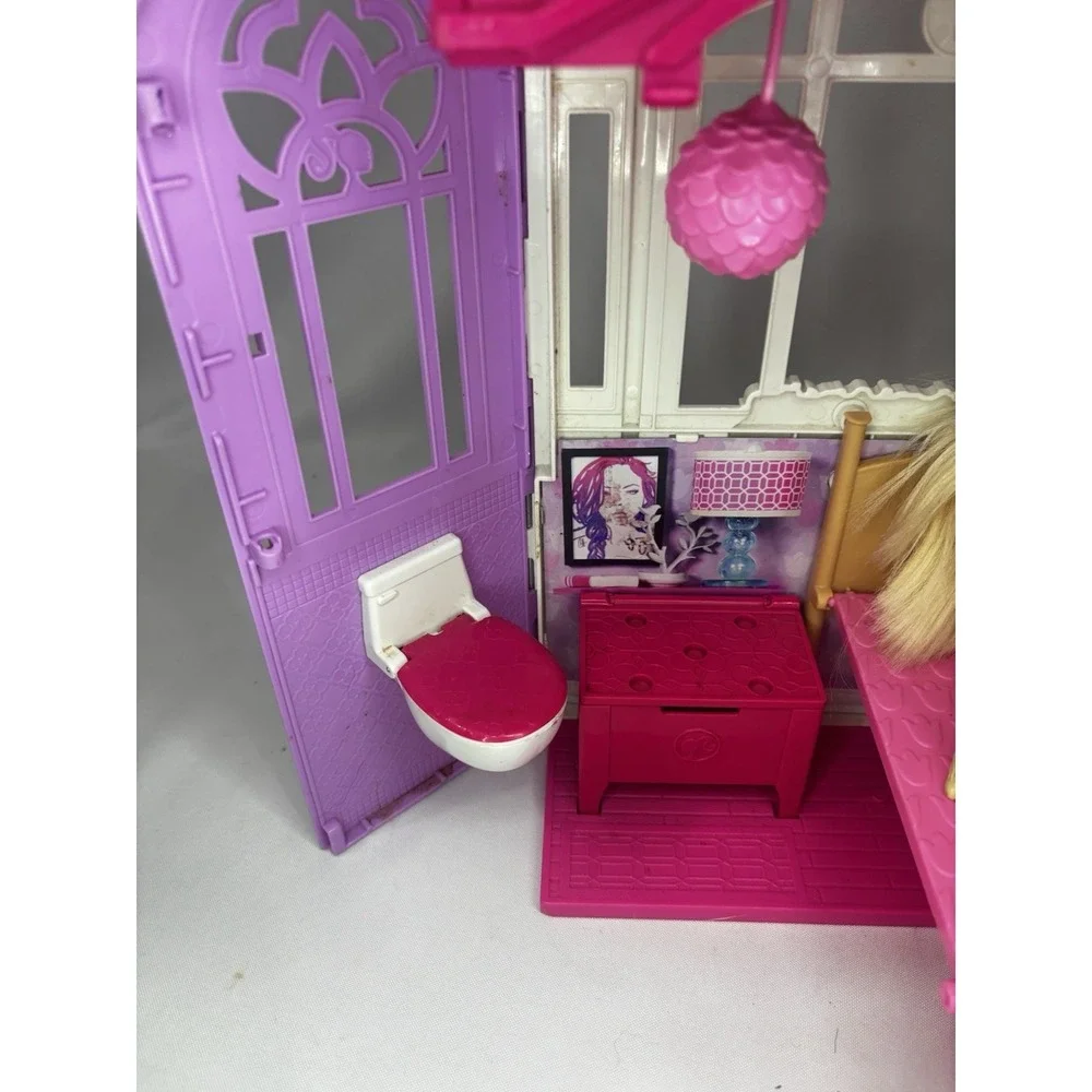 Mattel Barbie Glam Getaway House Pink & White Fold-Up Playset 2014 + Accessories